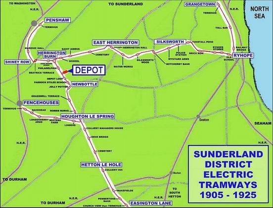 Sunderland District Tramways Route Map